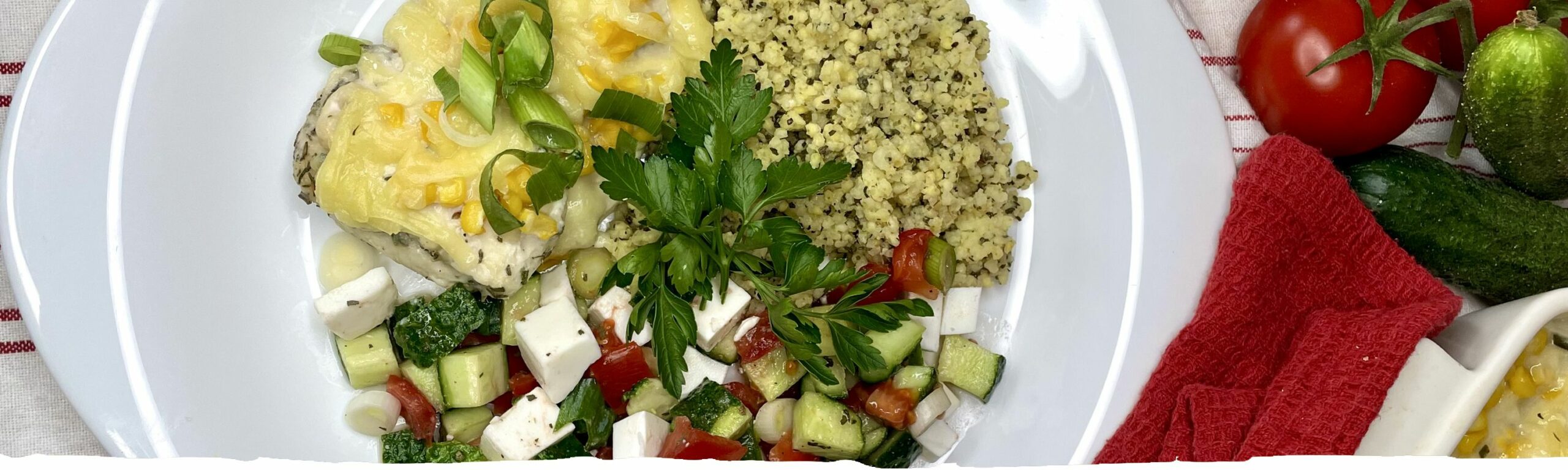 Chicken Breast with Corn and Greek Salad