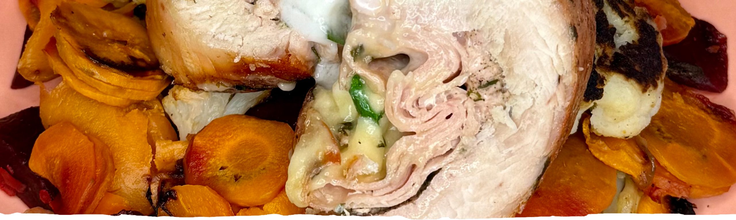 Trapival töltött pulykamell, sült zöldségekkel